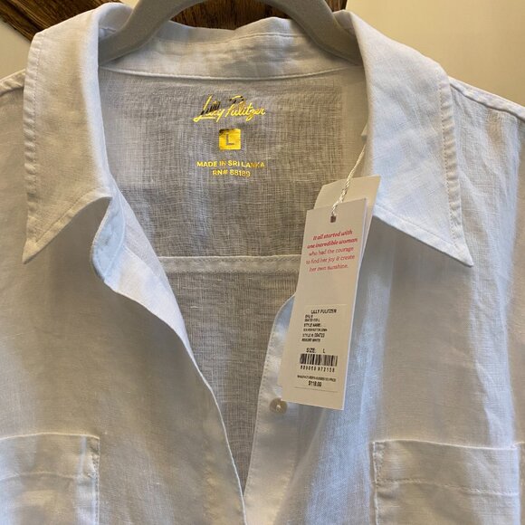 NWT Lilly Pulitzer Sea View Linen Button Down Top Size Large New $128 - Picture 7 of 9